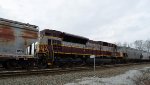 Heritage unit, CP 7013, mid-train DPU on a unit, empty grain hopper train